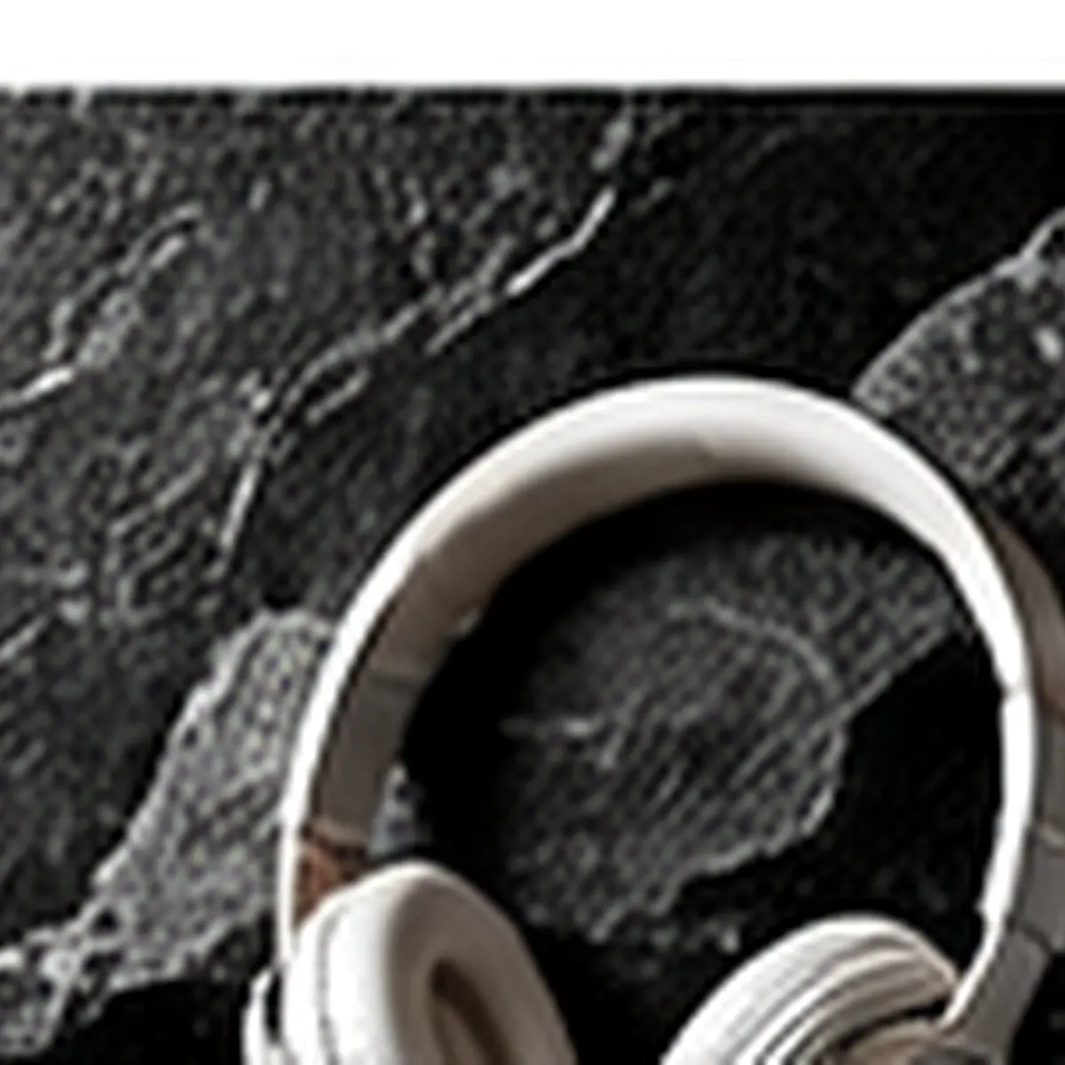 Premium headphones on a dark stone pedestal for technology product presentation